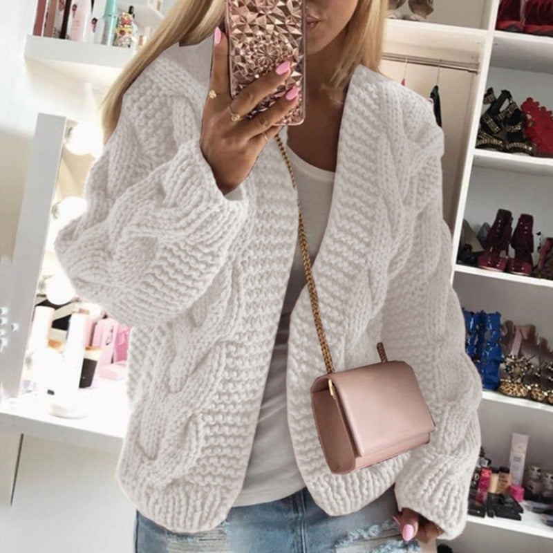 Pullover Strickjacke mit Zopfmuster