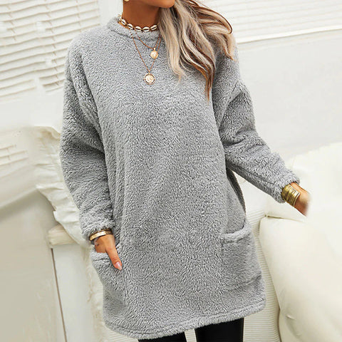 Karina - Gemütlicher Fleece-Pullover mit Knopfdetail