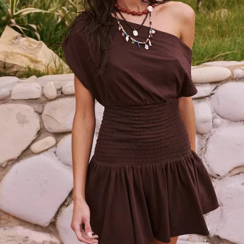 Frauen kurzes Kleid kurz elastische Taille Baumwolle lässigen Stil - Elina