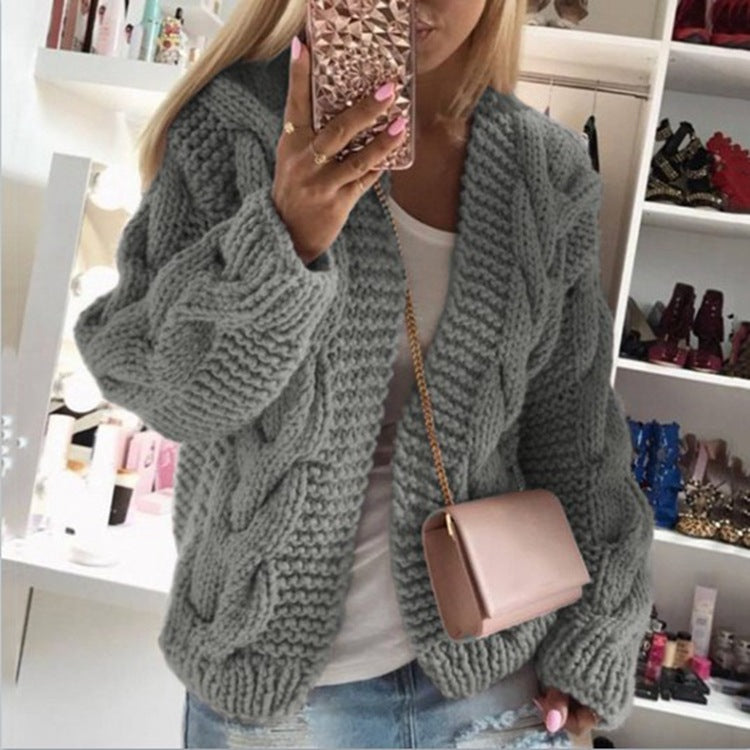 Pullover Strickjacke mit Zopfmuster