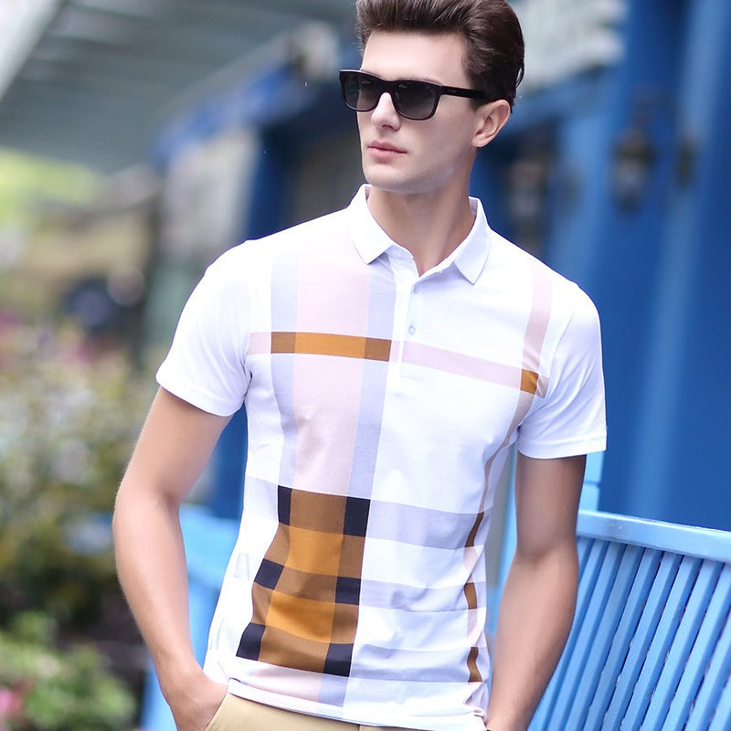 Kurzärmeliges Poloshirt aus mercerisierter Baumwolle mit modernem Karomuster für Herren - Elias