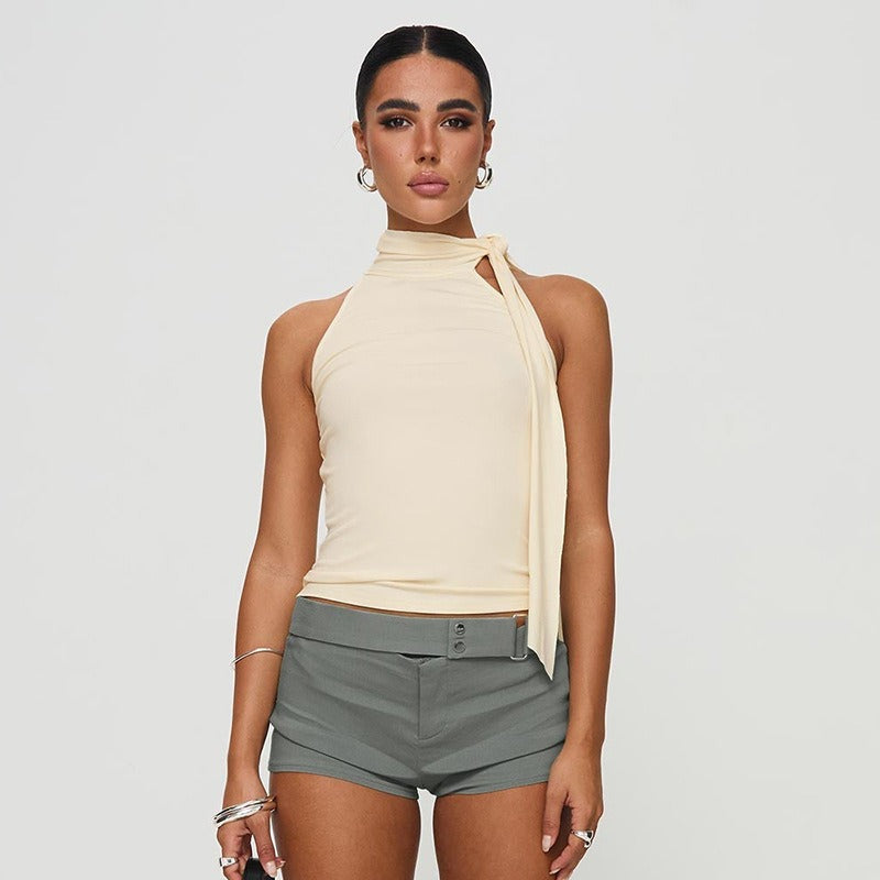 Ärmelloses Neckholder-Top für Damen mit asymmetrischer Schleife - Natalia