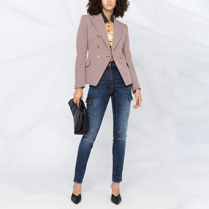 Vivi - Damen Hahnentritt Blazer mit Doppelknopfleiste