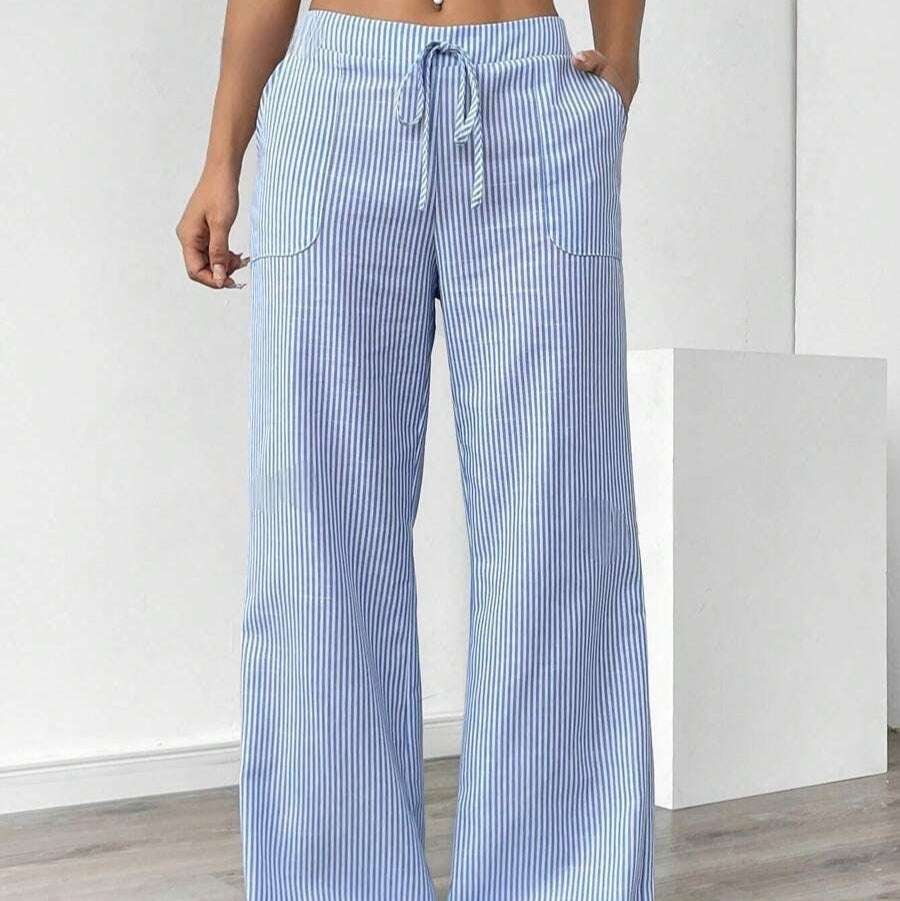 Gestreifte Damenhose mit weiten Beintaschen - Julieta