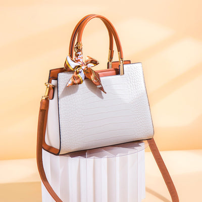 Damenhandtasche in Krokodiloptik mit Ziertuch - Mireille