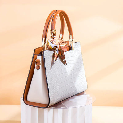 Damenhandtasche in Krokodiloptik mit Ziertuch - Mireille