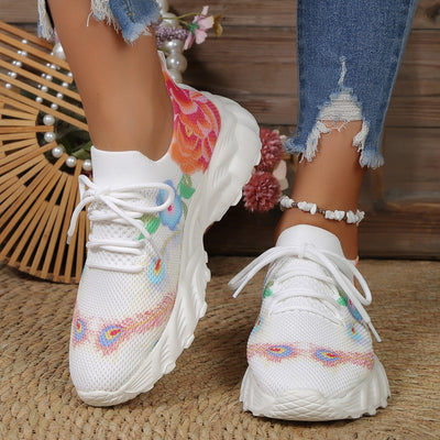 Damen-Turnschuhe aus atmungsaktivem Stoff mit Blumenprint - Julieta