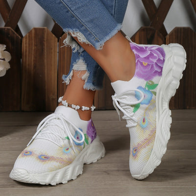 Damen-Turnschuhe aus atmungsaktivem Stoff mit Blumenprint - Julieta