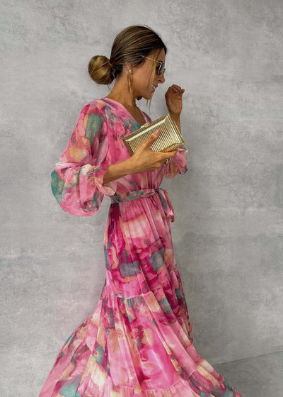 Maxikleid aus Chiffon mit Blumendruck für Damen - Amelia