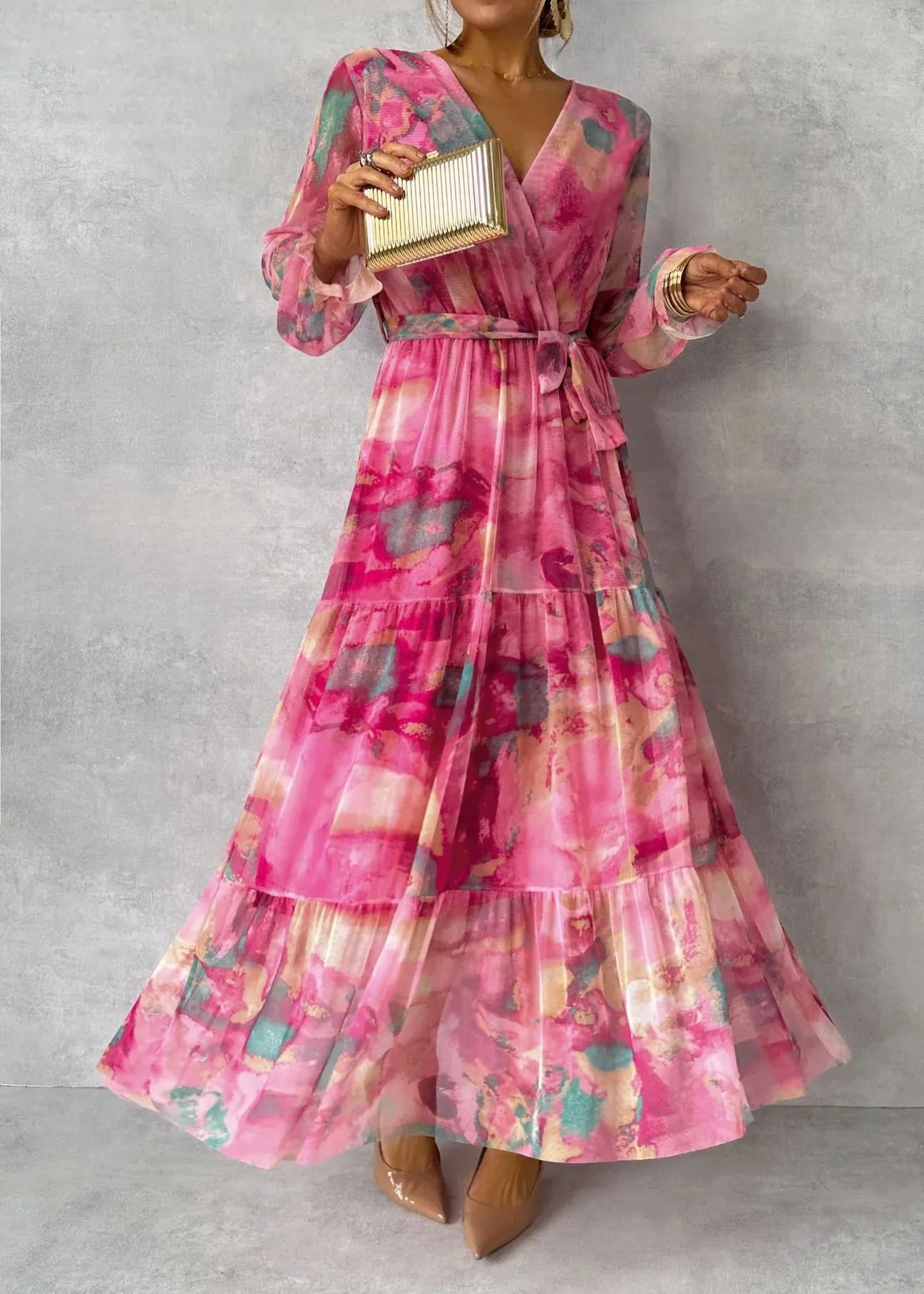 Maxikleid aus Chiffon mit Blumendruck für Damen - Amelia