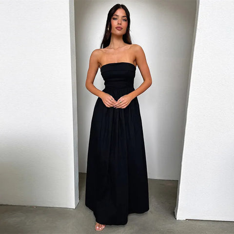 Jayla - Frenchy Solides schulterfreies langes Kleid