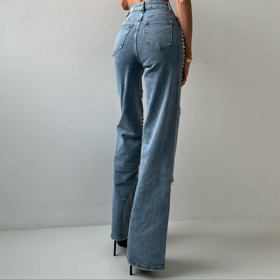 Damenjeans mit dekorativen Strasssteinen gerade geschnitten - Eloísa