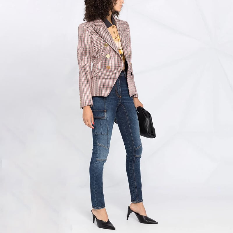 Vivi - Damen Hahnentritt Blazer mit Doppelknopfleiste