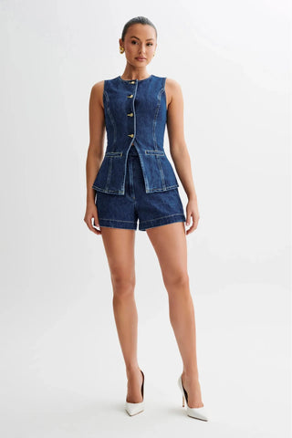 Saula - Denim Schößchenweste mit Shorts Set
