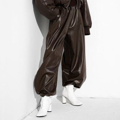 Damenhose mit Ledereffekt und Schnürsaum - Eirenne