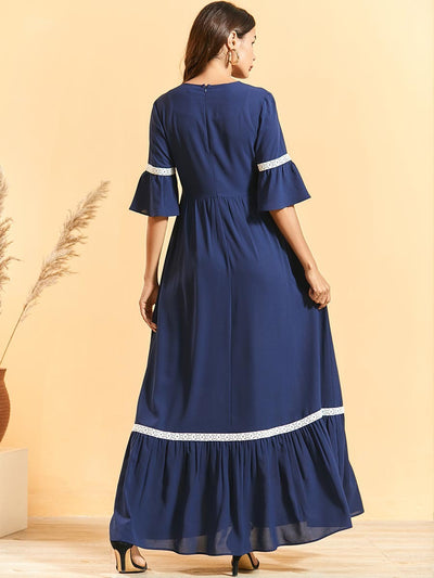 Langes Damenkleid mit böhmischer Blumenstickerei - Adriana