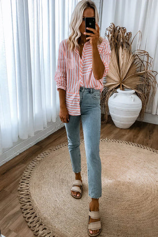 Nina Langarmshirt Damen – Rosa Streifen und Klassik