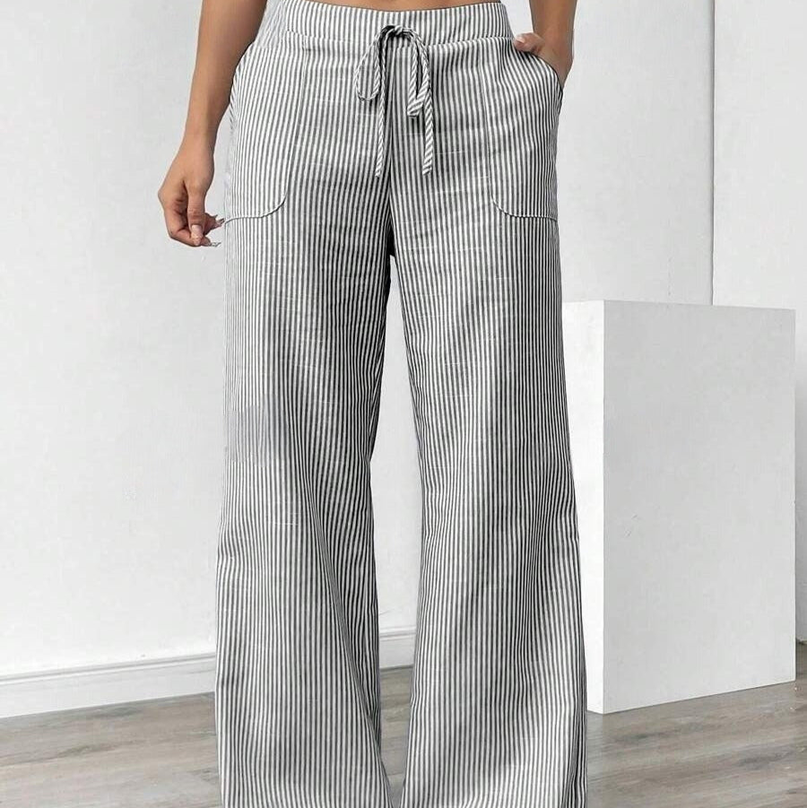Gestreifte Damenhose mit weiten Beintaschen - Julieta