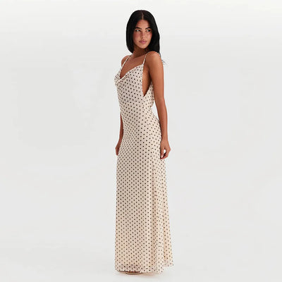 Ivy - Bedrucktes langes Kleid mit Spaghetti-Trägern