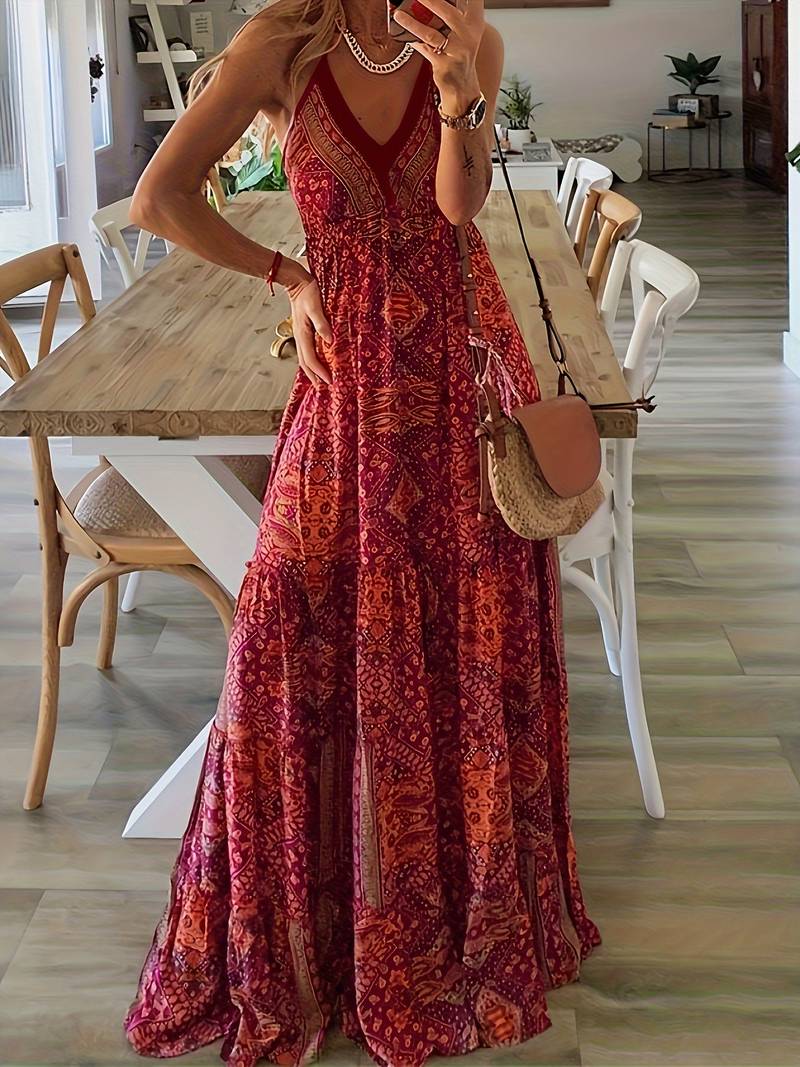 Yeva - Langes Kleid im Bohème-Stil mit Ethno-Print