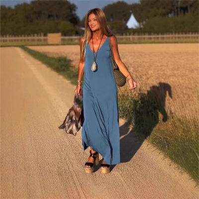 Langes Damenkleid mit fließenden Trägern im lässigen Stil - Celina
