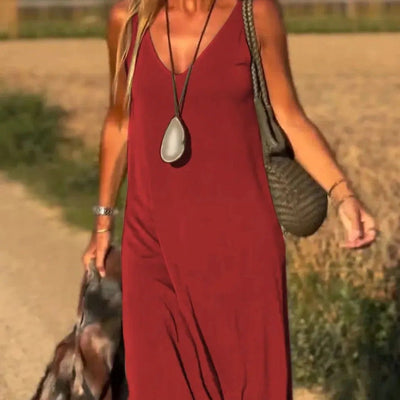 Langes Damenkleid mit fließenden Trägern im lässigen Stil - Celina
