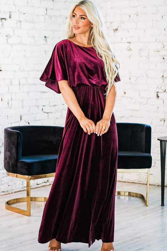 Zuza - Elegantes Abendkleid aus Samt mit kurzen Ärmeln für Frauen