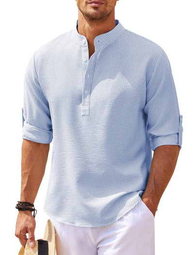 Herrenhemd mit Mao-Kragen aus leichter Baumwolle im Casual-Stil - Adrián
