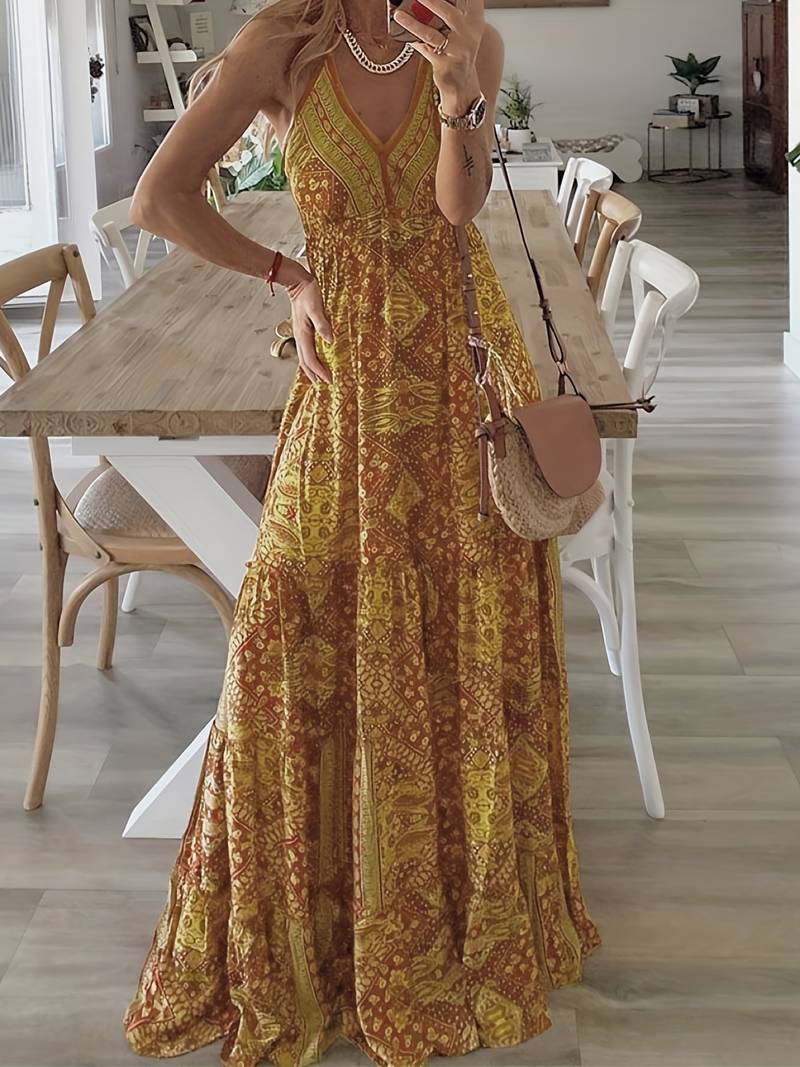 Yeva - Langes Kleid im Bohème-Stil mit Ethno-Print