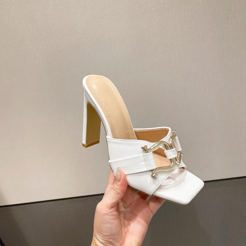 Damen hochhackige Sandalen elegant schwarz doppelt metallische Schnalle - Kalisa