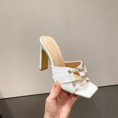 Damen hochhackige Sandalen elegant schwarz doppelt metallische Schnalle - Kalisa