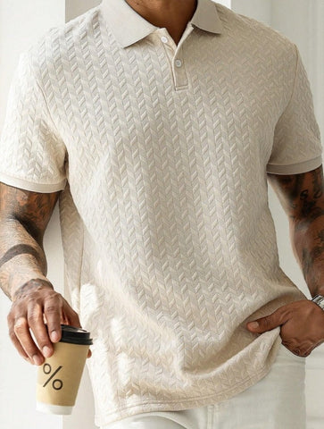 Geometrisch strukturiertes Herren-Poloshirt in Creme - Edgar