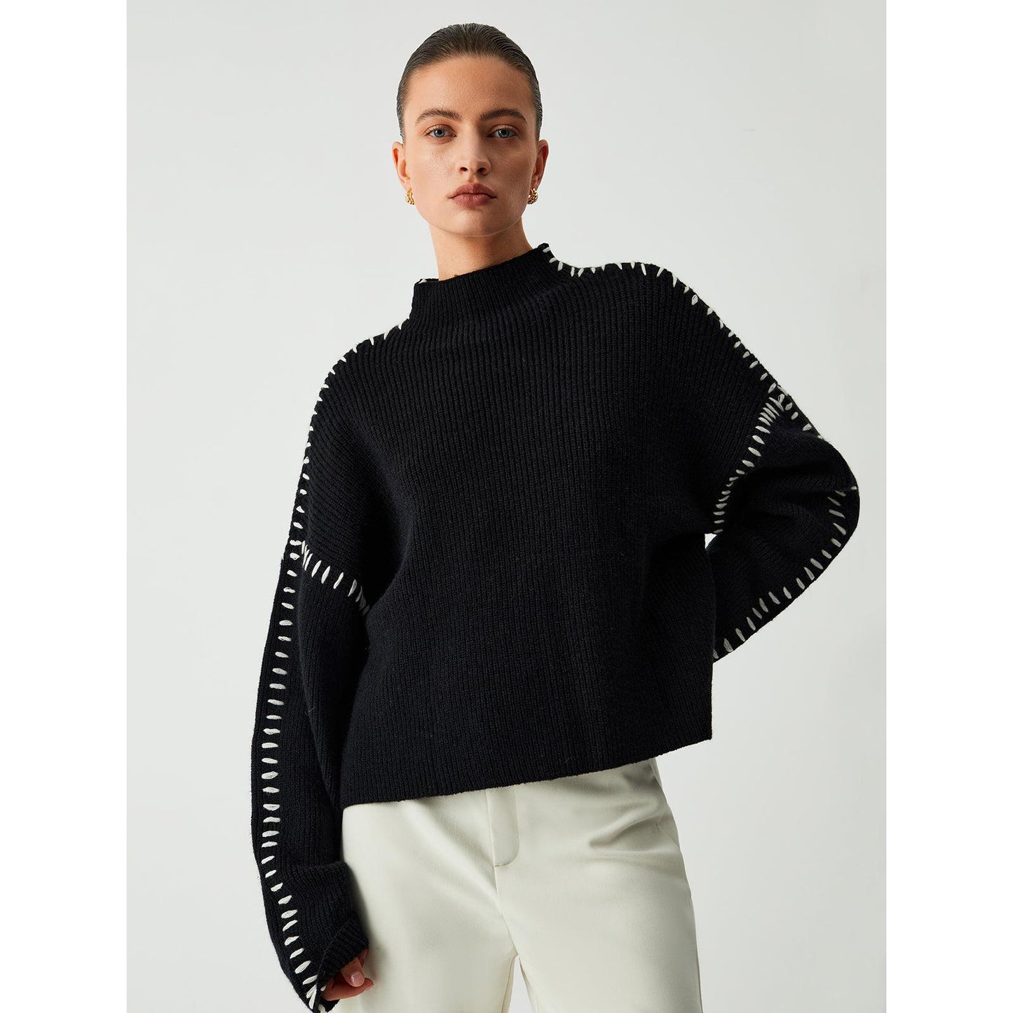 Helga - Schwarzer Strickpullover