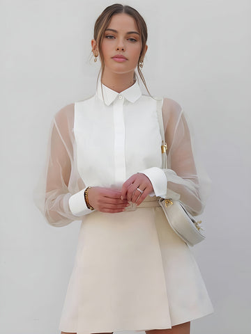 Isabella - Halbdurchsichtiges Hemd mit Puffärmeln aus Organza