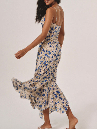 Lily - Geknotetes langes Kleid mit unregelmäßigem Saum und Blumendruck