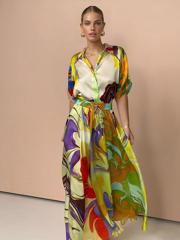 Samanta - Satin Print Kordelrock Set