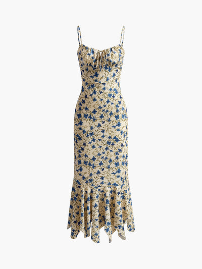 Lily - Geknotetes langes Kleid mit unregelmäßigem Saum und Blumendruck