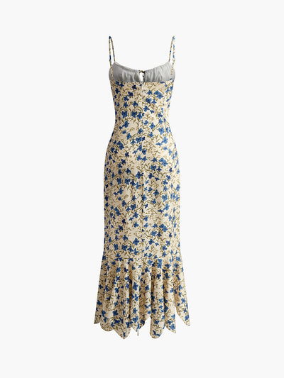Lily - Geknotetes langes Kleid mit unregelmäßigem Saum und Blumendruck