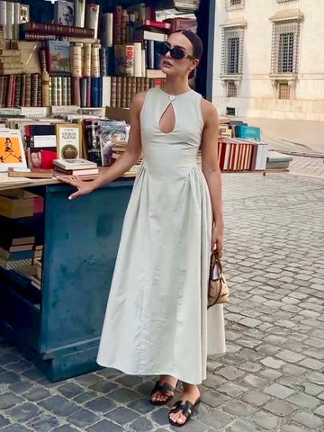 Hilary - Bohemio Langes Kleid mit Ausschnitt