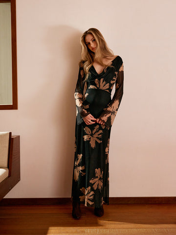 Lena - Boheme bedrucktes Kleid mit Blumenmuster
