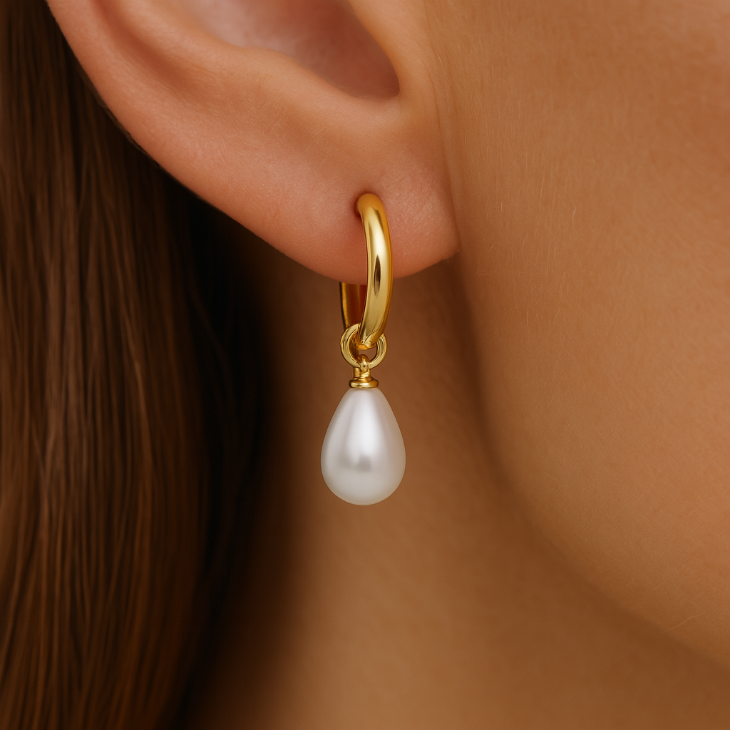 Vergoldete Damenohrringe mit weißer Tropfenperle - Dalia