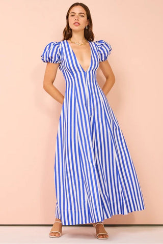 Anne - Modisches Damenkleid mit Puffärmeln und Streifen
