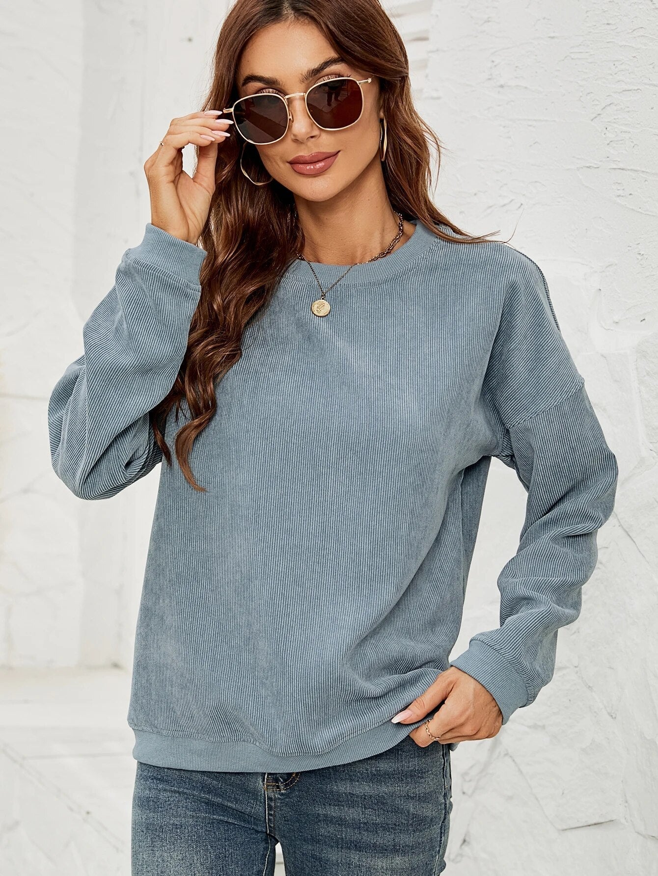 DIANA - Sweatshirt mit Kord-Rundhalsausschnitt