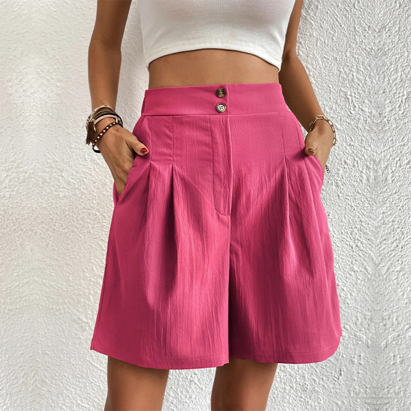 Damen Shorts mit hoher Taille und Knöpfen - Mariana