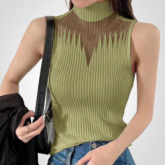 Charlotte - Transparentes gestricktes Crop-Top mit Neckholder