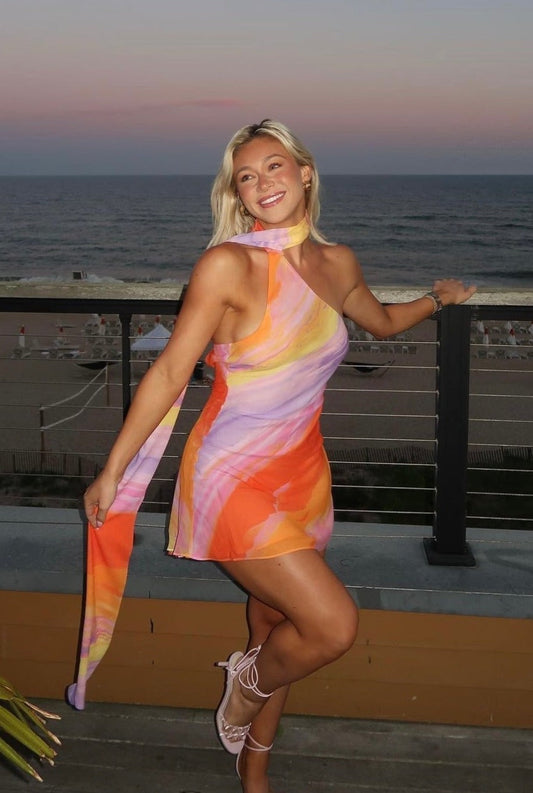 Kata - Kurzes Kleid Rückenfrei Tie-dye