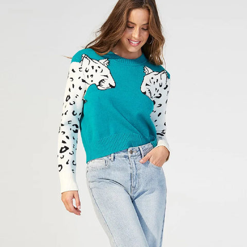 Bianca - Pullover mit Leopardenmuster an den Ärmeln in Kontrastfarben