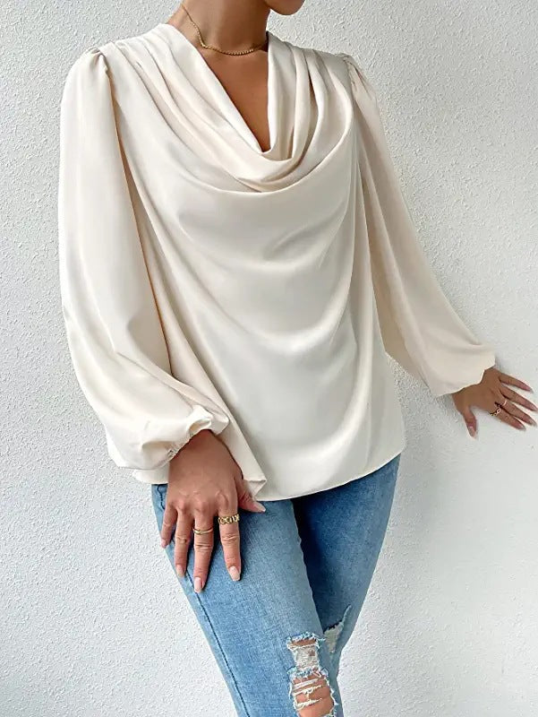 Lea - Elegante Damenbluse aus Chiffon mit Wasserfallkragen und langen Ärmeln