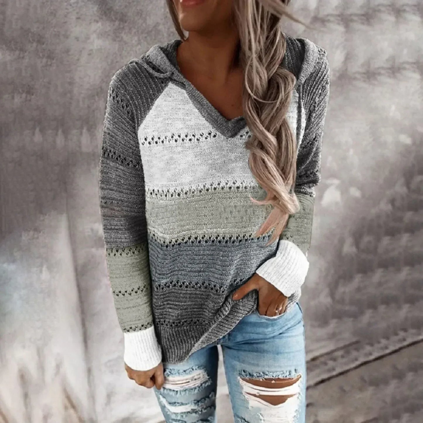 JOLENE - Gestreifter Pullover mit Kapuze