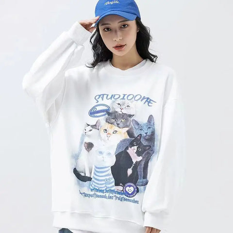 Arietty - Lässiges Sweatshirt mit Katzenmotiv aus Baumwolle